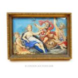 An 18th century, gilt framed, miniature oil on porcelain panel depicting Poseidon