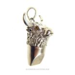 A sterling silver, stag's head whistle