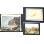 A collection of three, antique artworks on paper