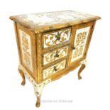 A vintage, Venetian-style gilt and painted wood, cabinet on cabriole legs