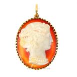 An antique, high carat-mounted, agate cameo pendant