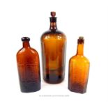 Three vintage brown glass medicine bottles including a large poison bottle also Warners Safe Cure