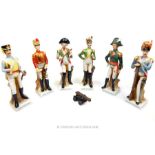 A set of six, French, vintage, ceramic figures of Napoleonic soldiers