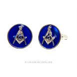 A pair of sterling silver and blue enamel, masonic, cufflinks