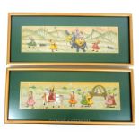 A pair of gilt framed, Indian paintings on silk