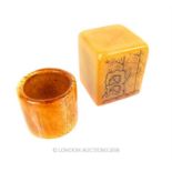 A Chinese soapstone seal with a Chinese, ivory, archer's ring