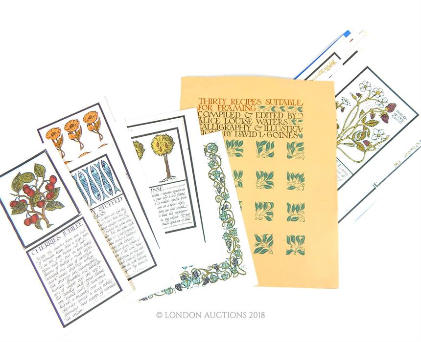 A collection of thirty, illustrated, printed recipes with calligraphy text