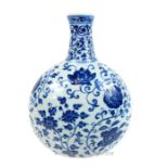 A Chinese, hand-painted blue and white, moon-vase