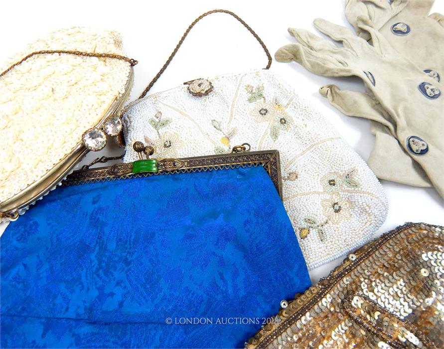 Four 1920's, beaded, evening bags with a pair of suede gloves - Image 2 of 2
