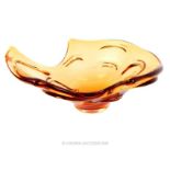 A large, 1960's, amber-coloured, abstract, art-glass bowl