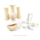 A collection of seven pieces of Irish ceramics: four Belleek vases (largest 19cm high) and a bowl