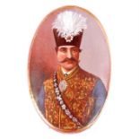 A Circa 1870, Persian, Naserldin Shah Qujar, glass oval portrait