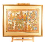 An Indonesian batik painting depicting several figures