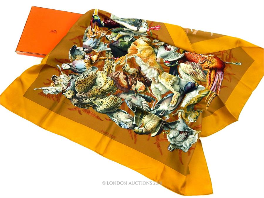 A boxed, Hermes, silk scarf