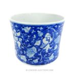 A very large, Chinese, hand-painted, blue and white, brush-pot