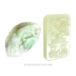 Two, Chinese, carved, green jade, pendants