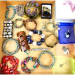 A collection of costume jewellery bracelets