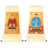 Two, large, early 20th century, hand-painted, Chinese scrolls