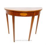 An Edwardian, demi-lune, side table with satinwood, marquetry