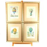 Four, large, French prints of hot air balloons in gilt frames