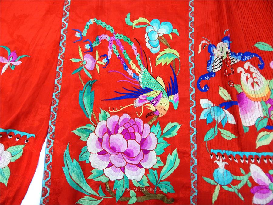 An early 20th century, Chinese, red silk and embroidered skirt - Image 3 of 3