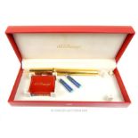 A boxed, weighty, Dupont, 18 ct gold plated, fountain pen