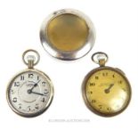 Two vintage, pocket watches and a circular watch case