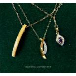 Three, boxed, 9 ct yellow gold pendants and chains