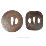 A pair of Edo period, Japanese, bronze tsuba with Tokugawa family stamps