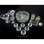 A collection of glassware including a hand blown 19th century drinking glass