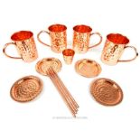 A set of planished, copper Arts and Crafts style, drinking set