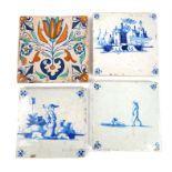A collection of four, late 18th and early 19th Century, Deflt tiles