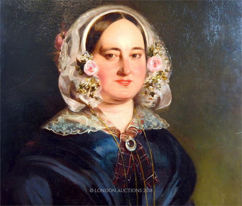 A 19th century oil on canvas portrait of a lady - Image 2 of 3