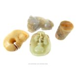 Four carved Chinese jade items