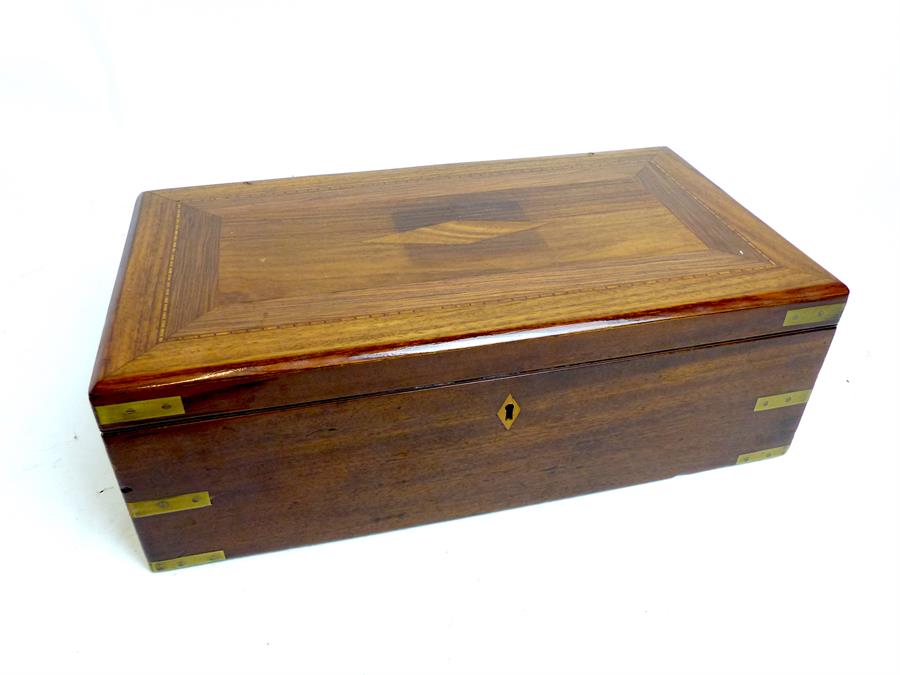 A large, 19th century, mahogany writing slope with brass fittings