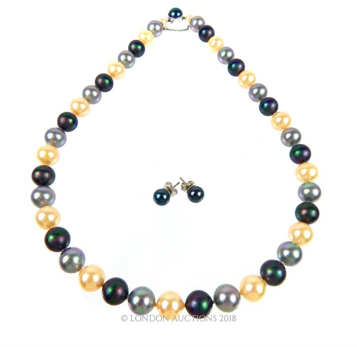 A boxed, cultured pearl (3-tone) necklace and matching earrings - Image 2 of 3