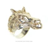 A weighty, sterling silver, cast horse's head finger ring