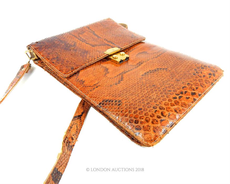 A vintage, Estee Lauder, brown crocodile skin, messenger bag - Image 2 of 3