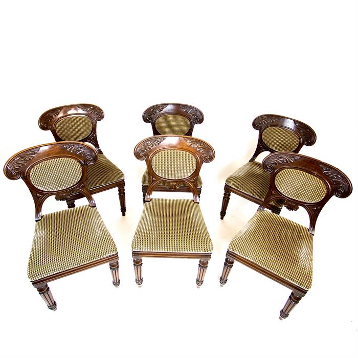 A set of six Regency Gillows style Cuban mahogany dining chairs