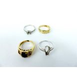 Four yellow and white gold rings (missing stones)