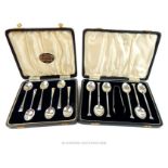 Two cased set of 1930's sterling silver coffee spoons