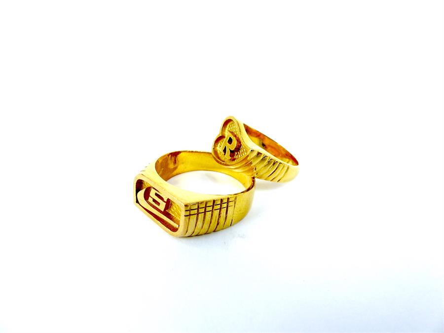 Two, 22 ct yellow gold rings