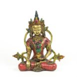 Tibetan Bronze Buddha with Natural Rubies and Emeralds