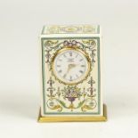 A Halycon days, enamelled, miniature clock