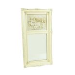 A white painted, pier mirror with bevelled glass plate