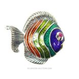 A silver and enamel angel fish brooch