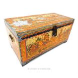 A large 19th century polychrome wooden Balinese box