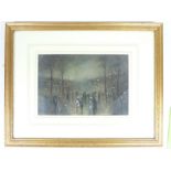 An early 20th century French impressionist pastel. Evening scene with figures.