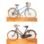 Two, vintage, good-quality ladies bikes by Raleigh and Peugeot