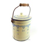 A French, 1920's, cream and blue, enamelled lidded bucket